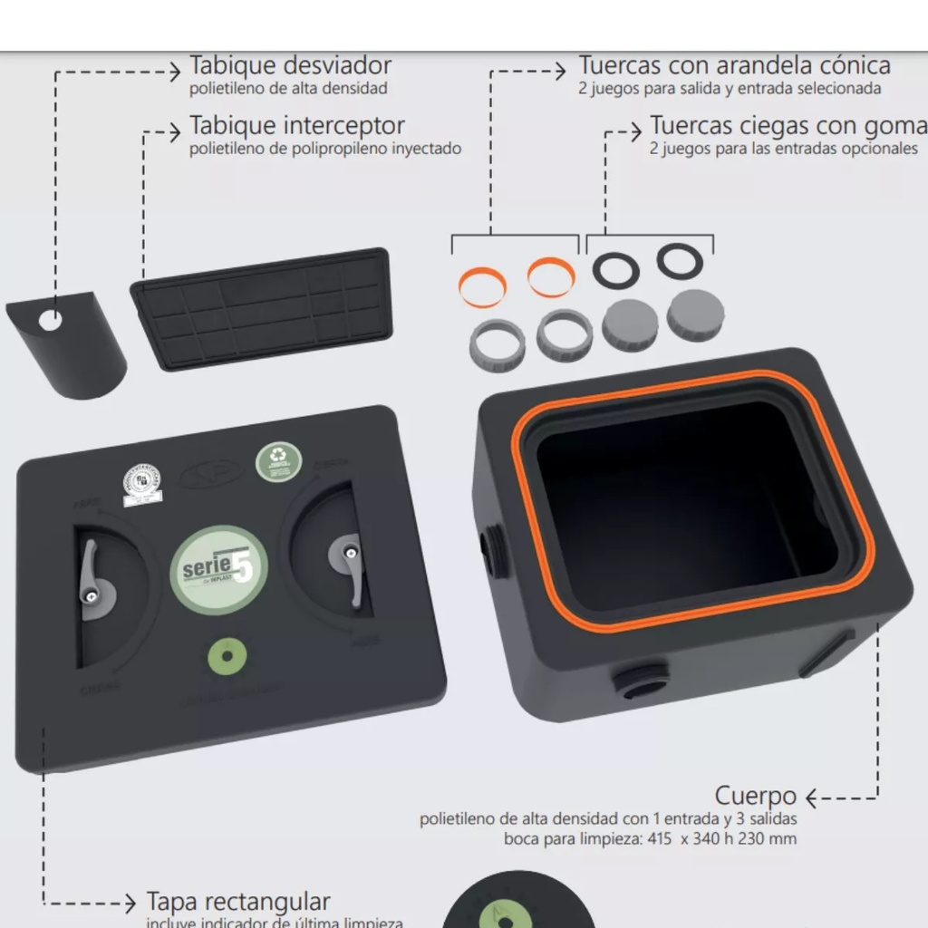 GRASERA INPLAST RECTANGULAR C/MANIJA (SERIE 5)